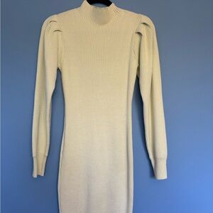 Elegant Cream Ribbed Knit Dress